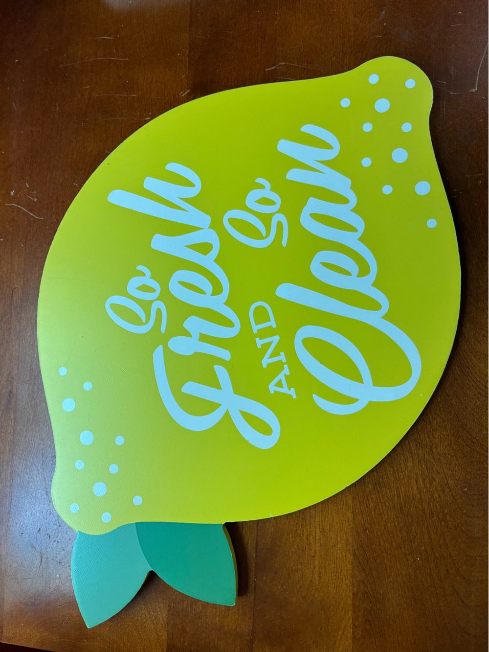 Lemon Shaped Wall Sign - 'So Fresh And So Clean' - Yellow & Green